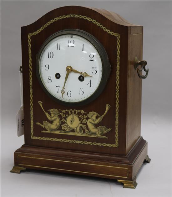 An Edwardian inlaid mahogany mantel clock, 30cm